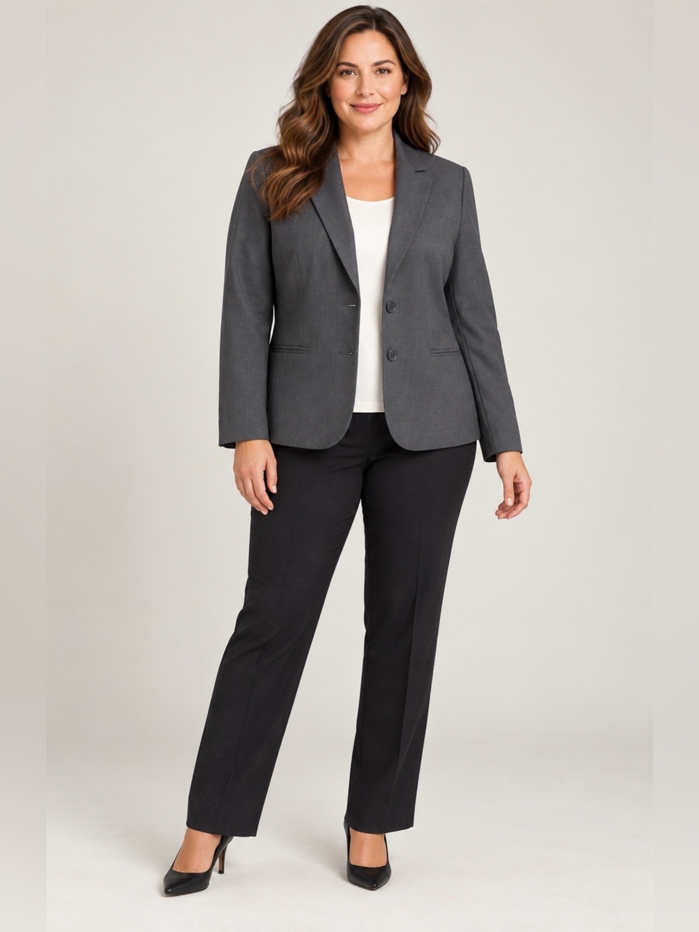 Jones New York Gray Blazer with Black Trousers